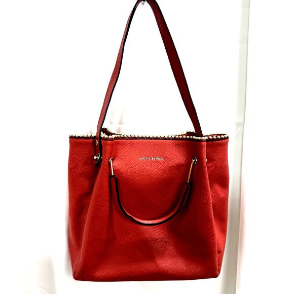 ALEXIS BENDEL RED VEGAN LEATHER GOLD BEAD SATCHEL HANDBAG PURSE - Picture 1 of 14
